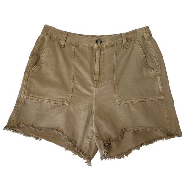 Aerie Adventure Shorts Khaki Raw Frayed Edge Size M Front Slant Pockets - Picture 1 of 10